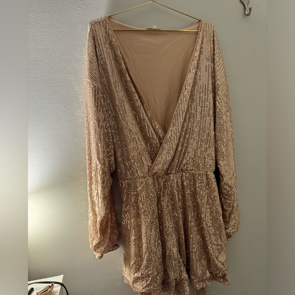 Fashion to Figure rose gold sequin long sleeve romper